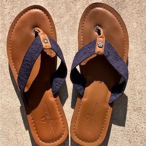 Tommy Bahama Tan and Navy Flip Flops
